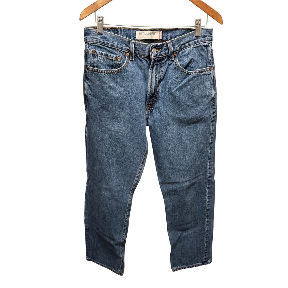Levis Jeans Men 32x32 Blue 505 Regular Fit Straight Leg Medium Wash American